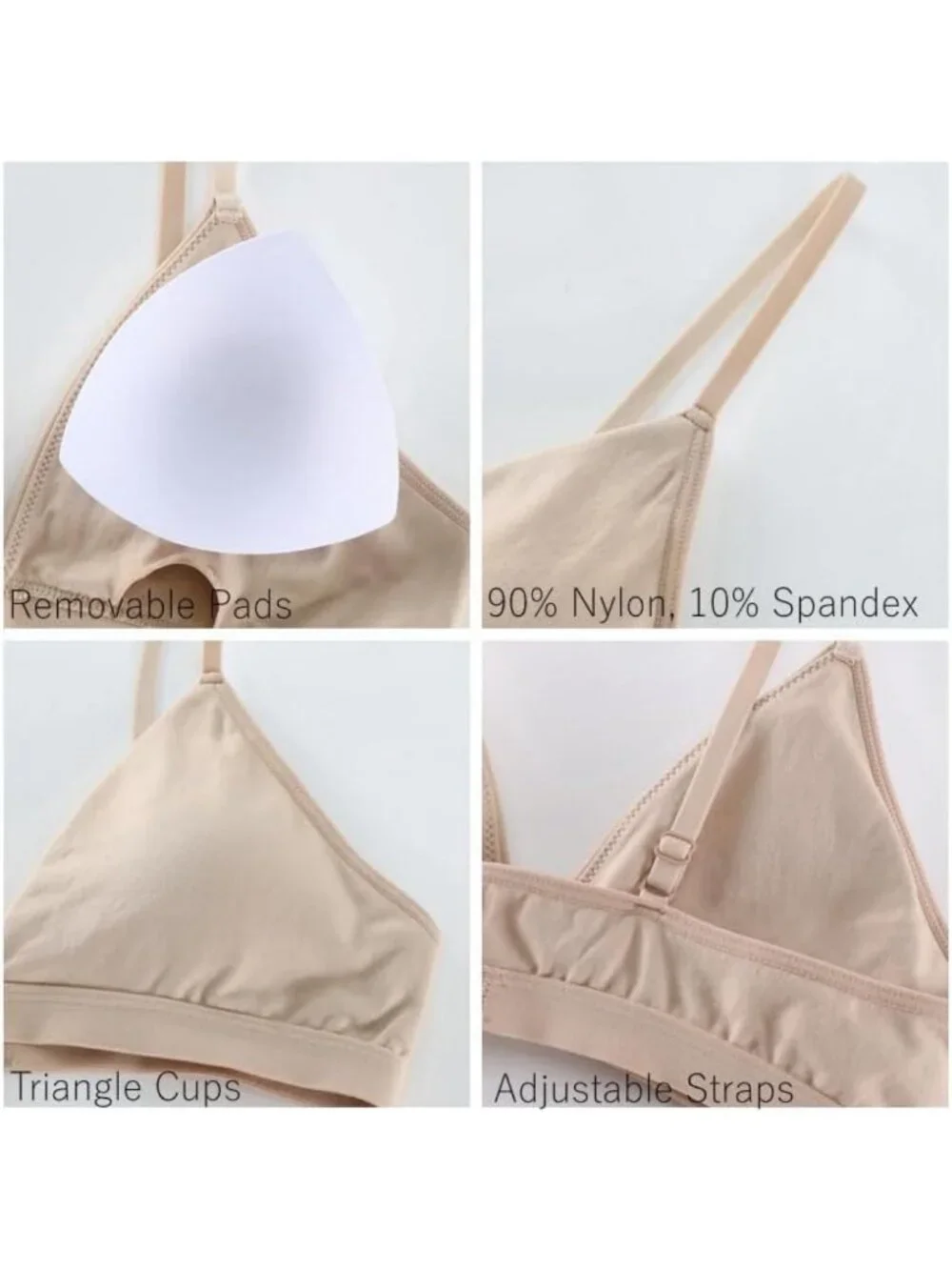Deep V Neck Wireless Bralette for Women - Adjustable Straps, Removable Pads
